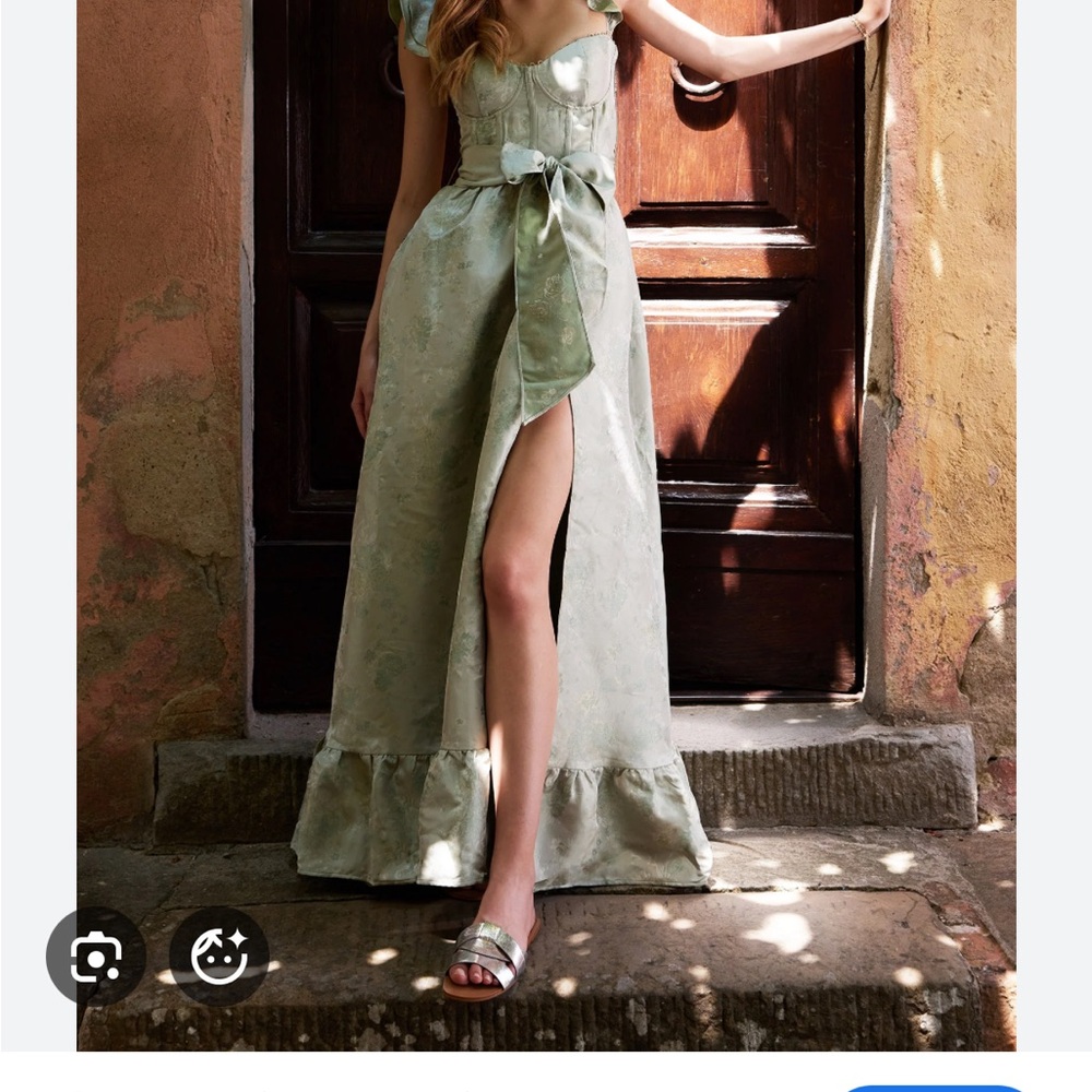 V. Chapman Light Green Maxi Dress with Bow